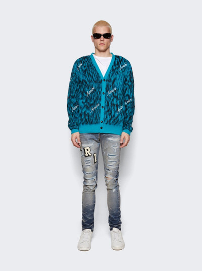 AMIRI Mohair Cheetah Cardigan Aqua outlook