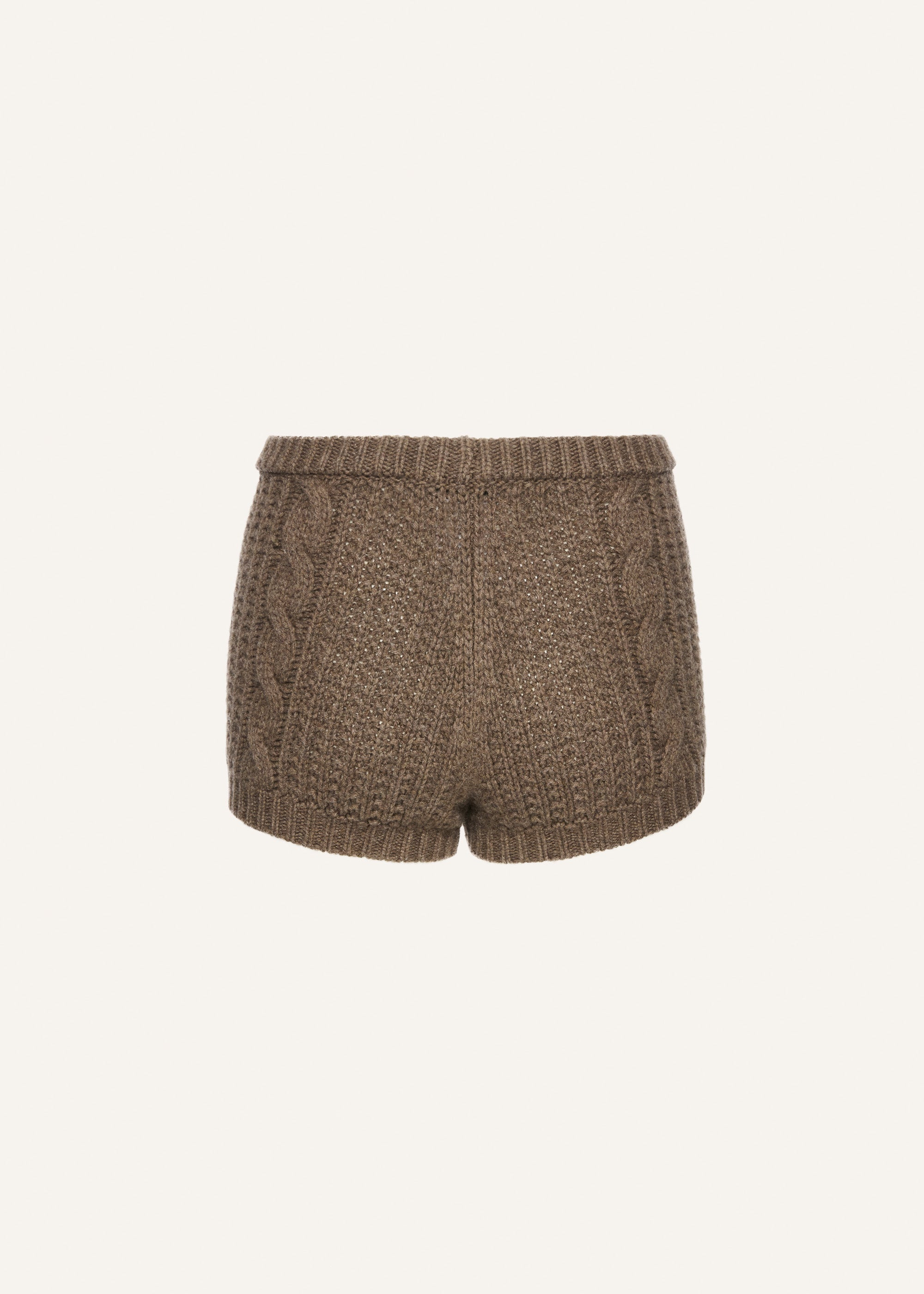 Cable-knit cashmere shorts in brown - 2