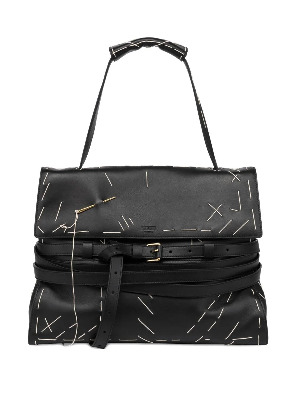 stitched leather shoulder bag - 1