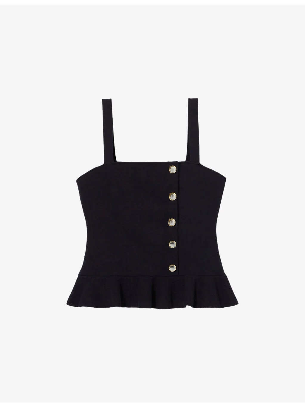 Square-Neck Ruffled Knitted Top - 1