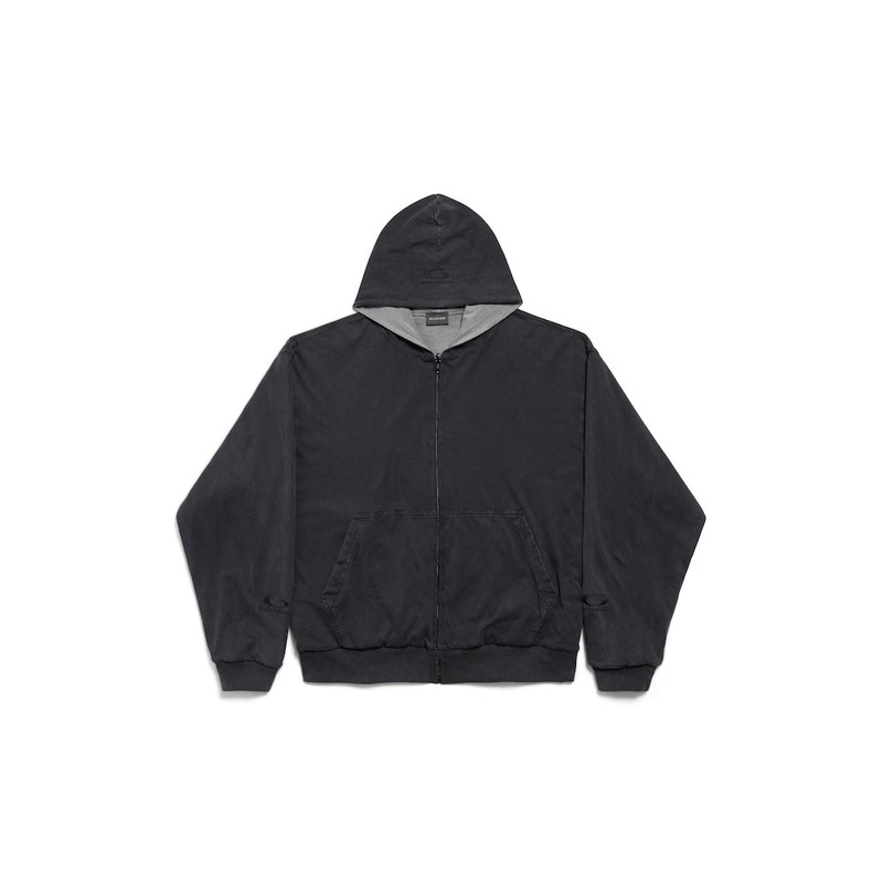 Men's Balenciaga Back Reversible Zip-up Hoodie in Grey/faded Black 7