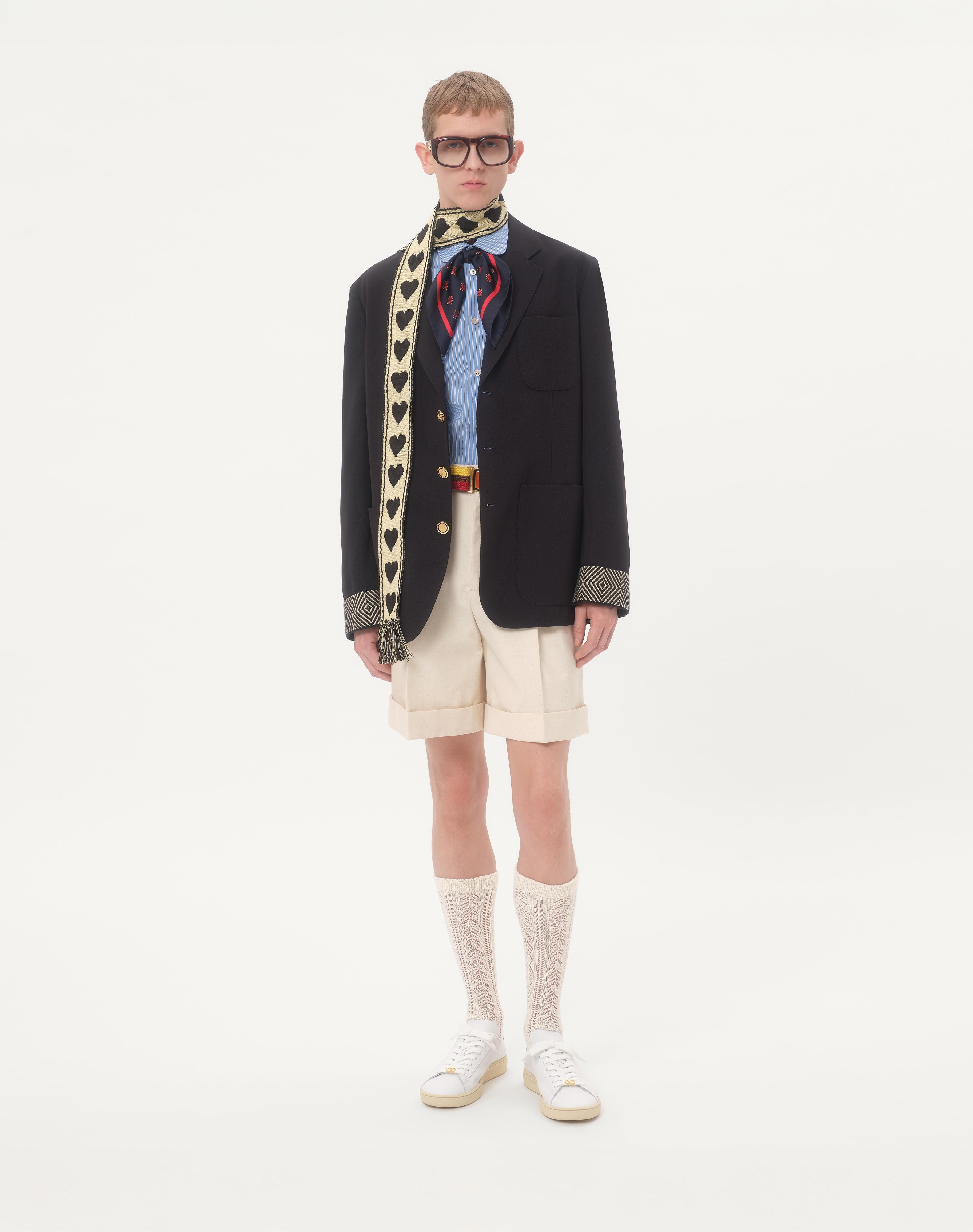 SINGLE-BREASTED WOOL AND COTTON JACKET WITH JACQUARD TRIMMINGS - 2