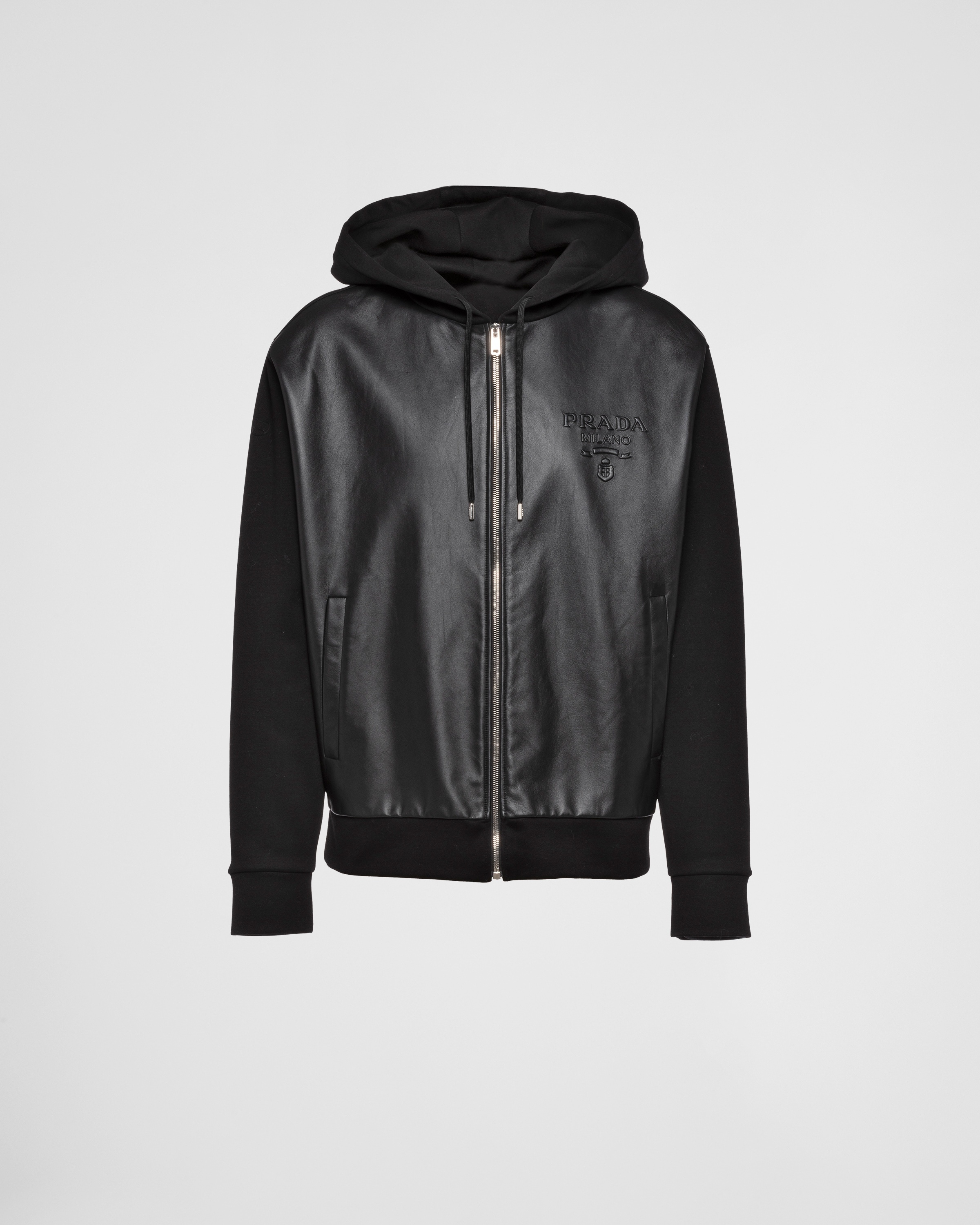 Technical fleece and leather hoodie jacket - 1