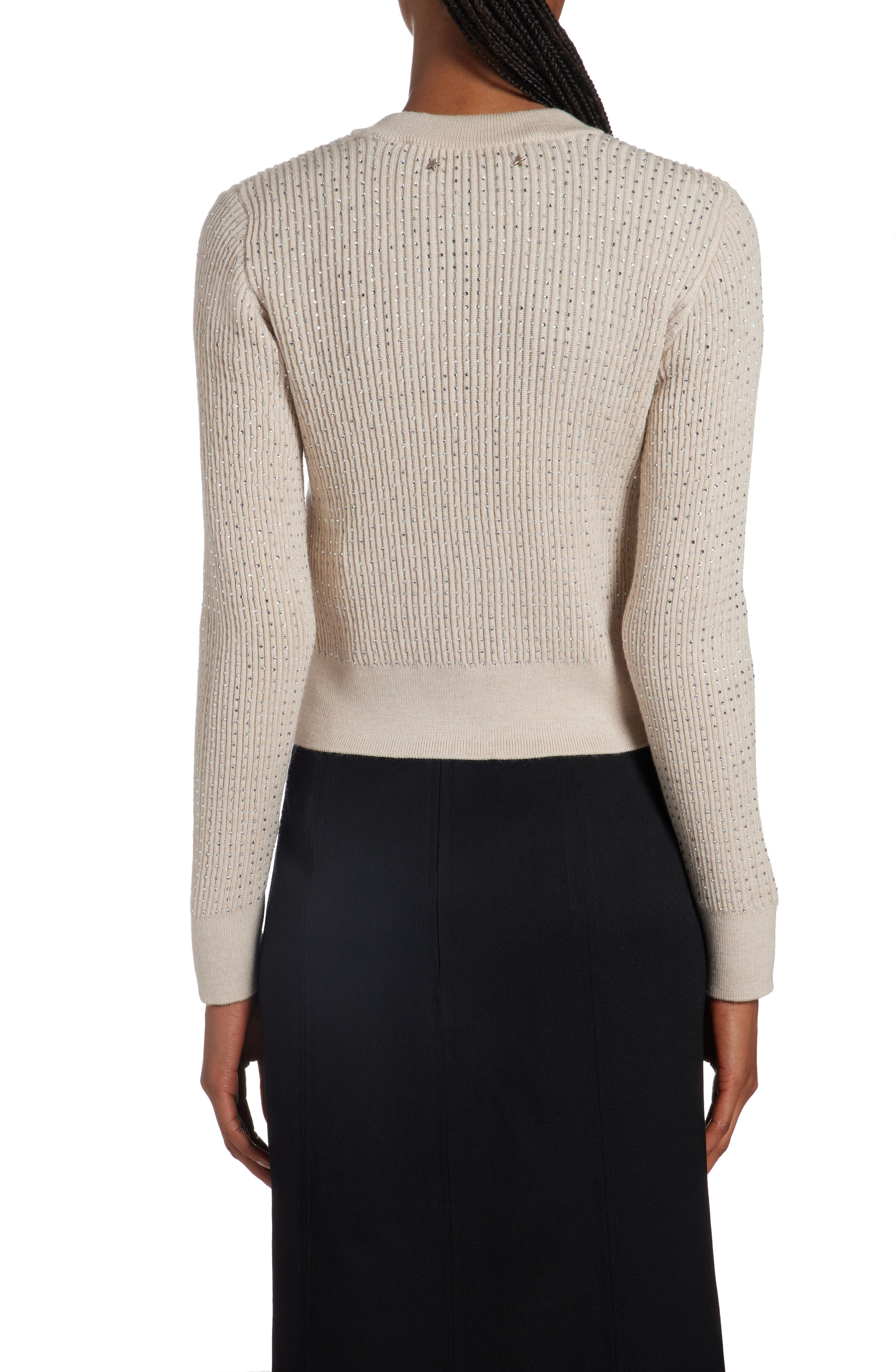 Crystal Embellished Virgin Wool Rib Crewneck Sweater - 3