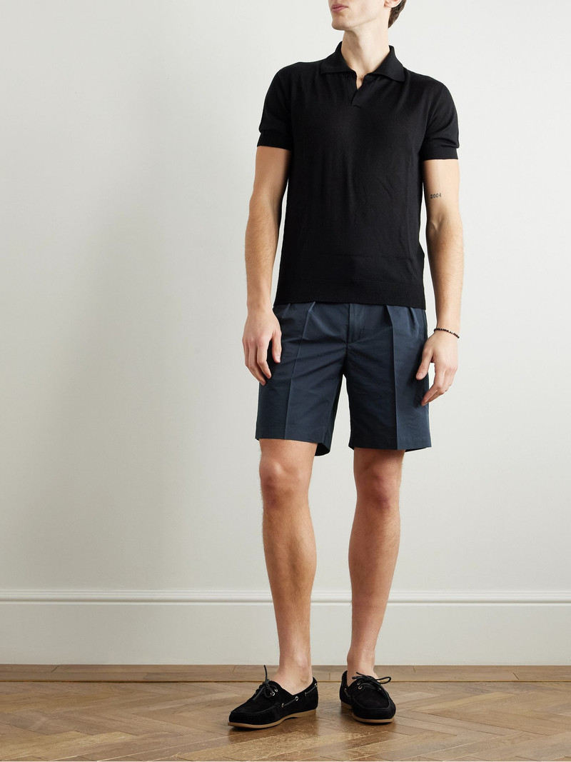 TOM FORD Straight-Leg Pleated Cotton and Silk-Blend Poplin Shorts Navy outlook