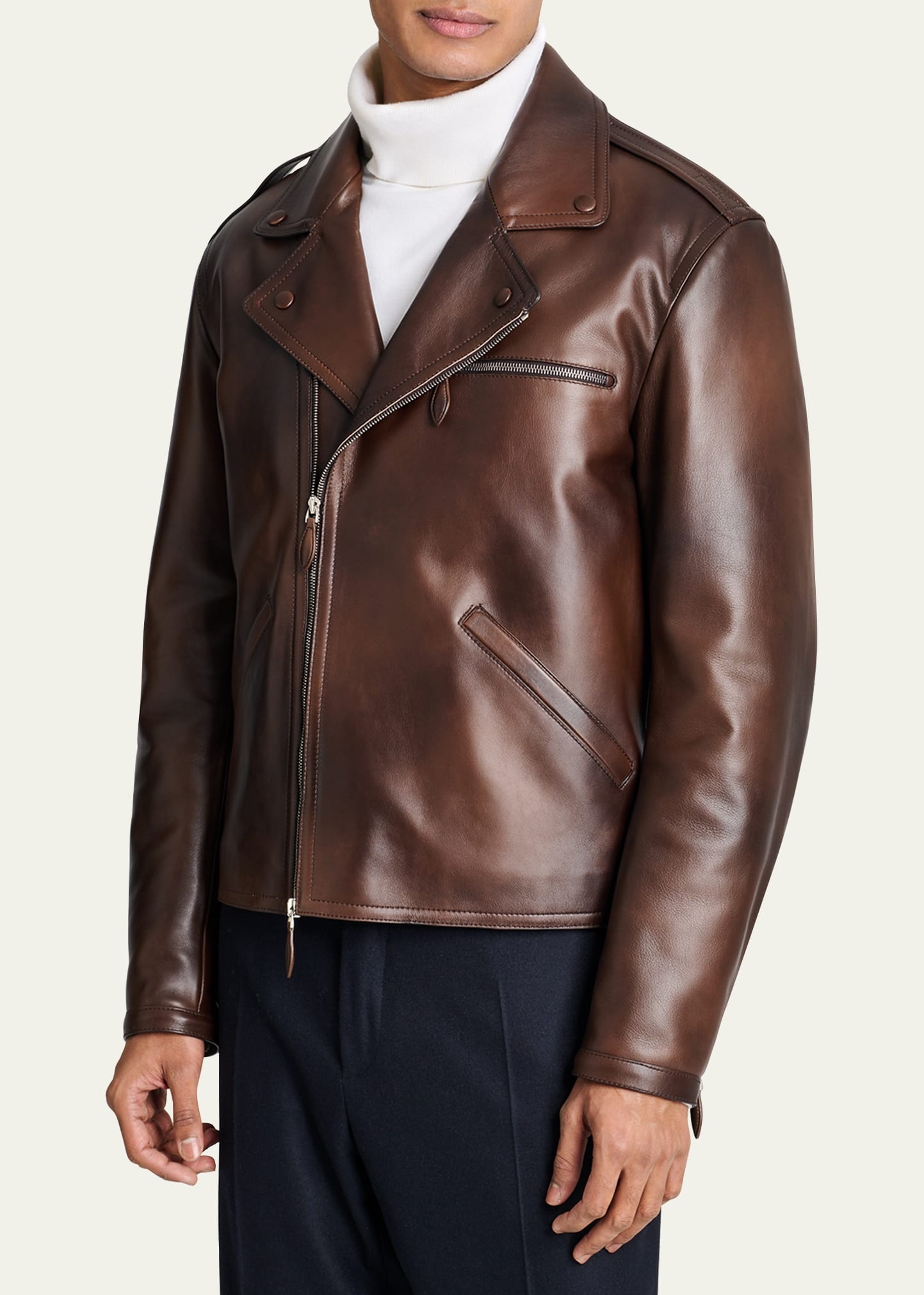 Men's Leather Moto Jacket - 4