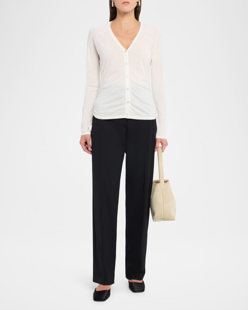 Theory Shirred Fine Wool Cardigan outlook