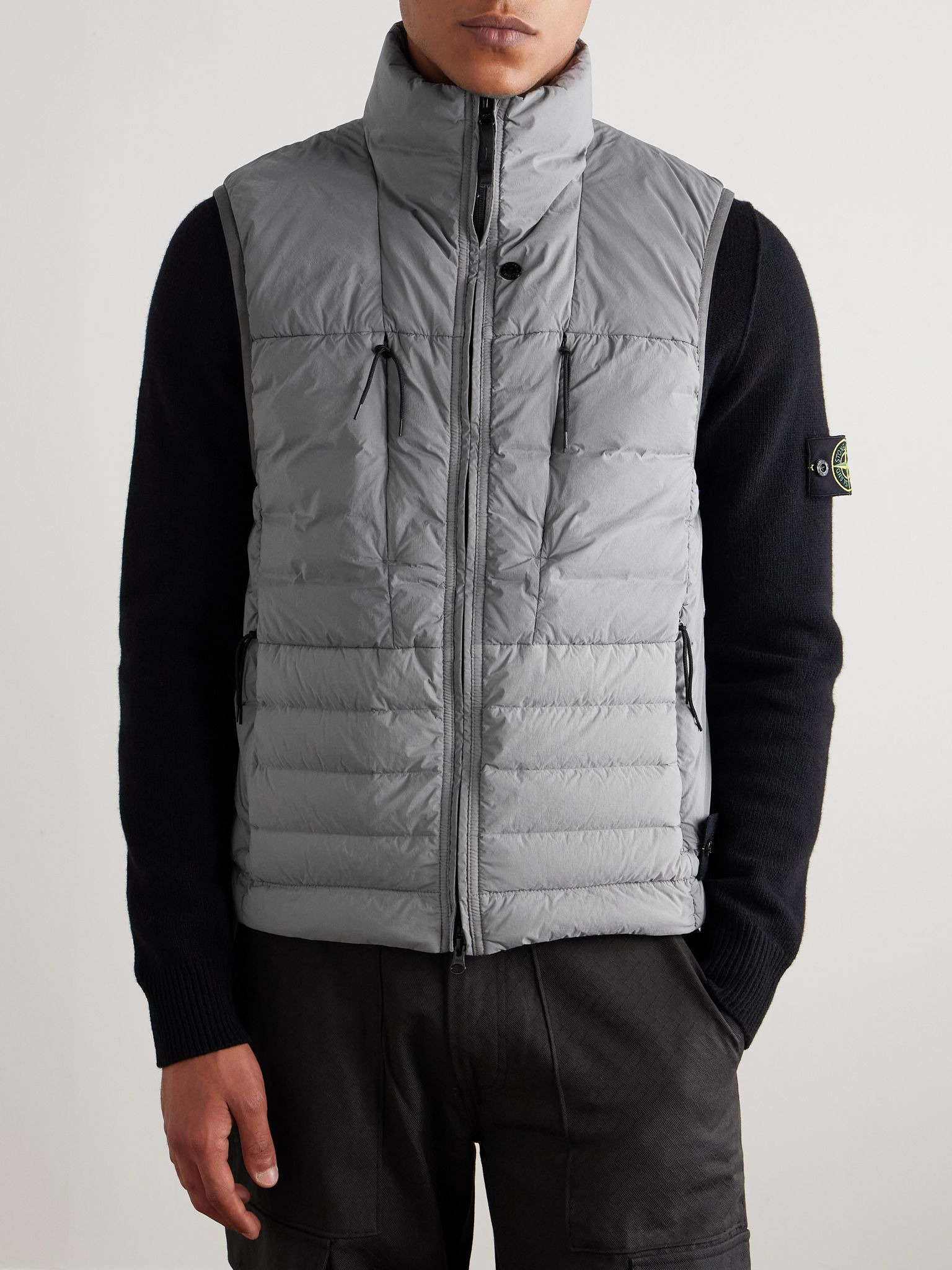 Logo-Appliquéd Quilted Stretch-Shell Down Gilet Gray - 3