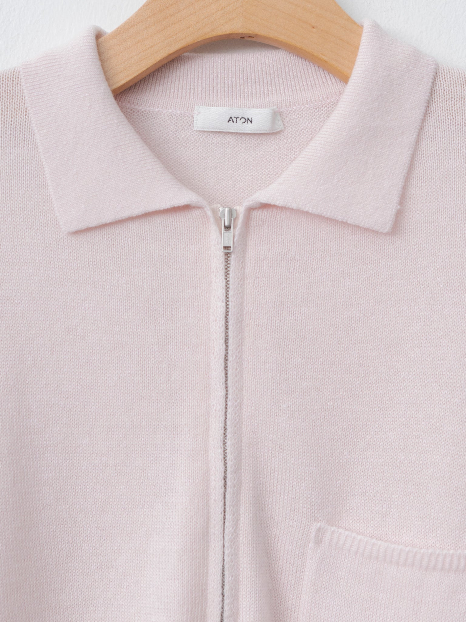 Linen Wool Brushed Zip Up Polo Sweater - Pink - 5