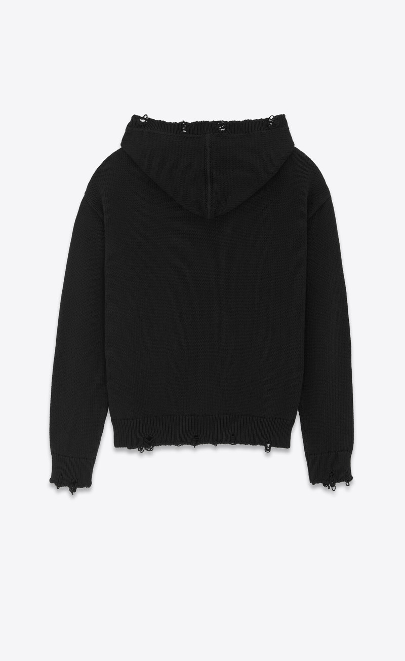 SAINT LAURENT distressed hoodie in cotton outlook