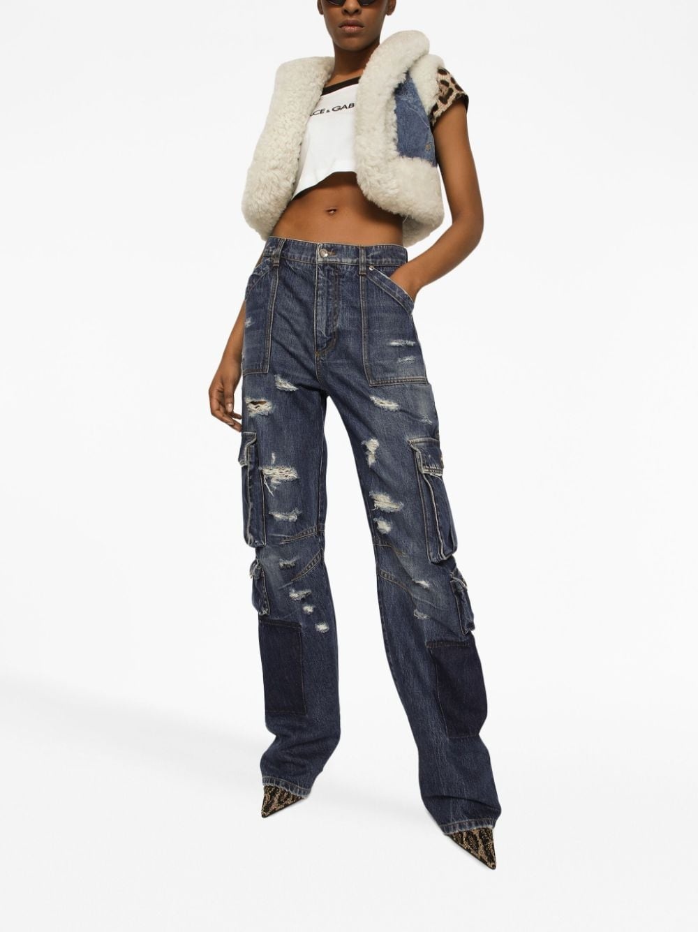 distressed-finish straigh-leg cargo jeans - 3