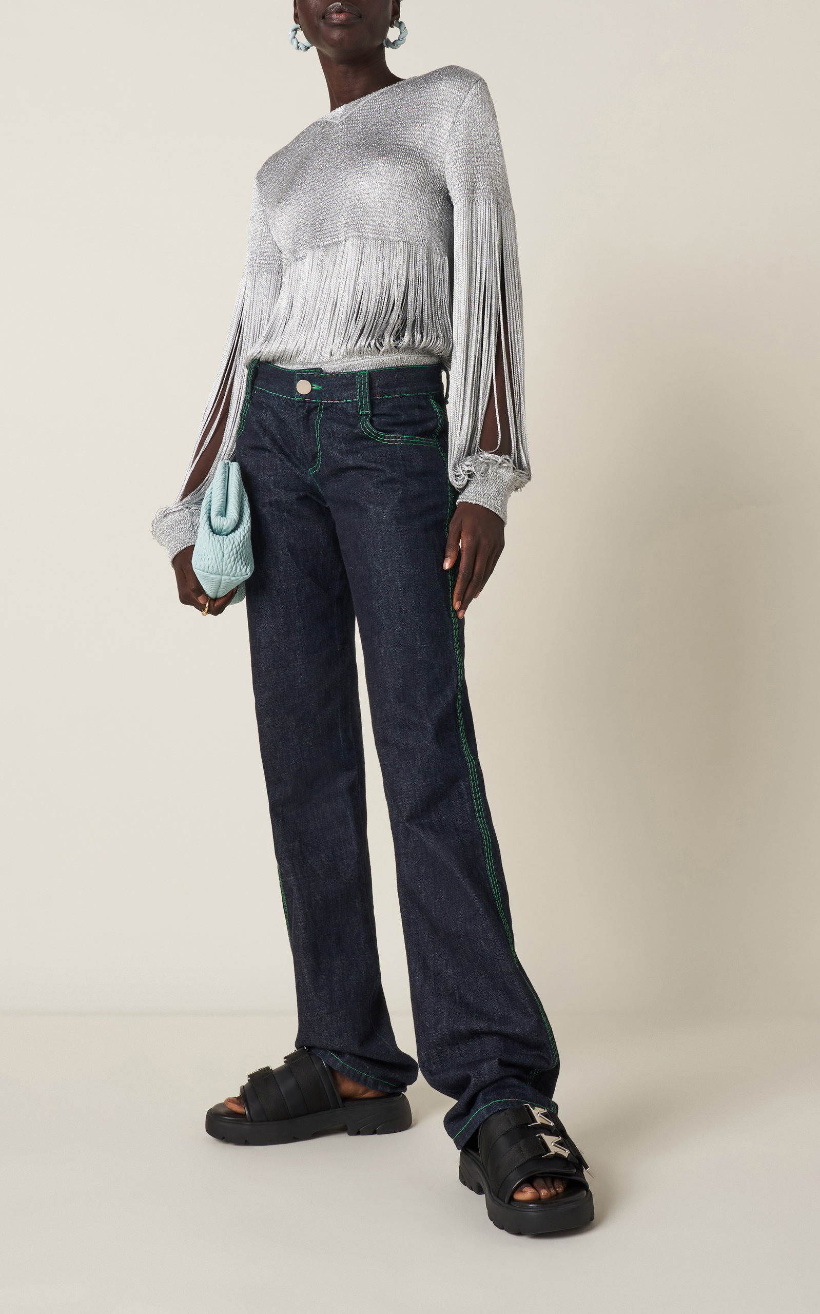 Embroidered Rigid Low-Rise Flared-Leg Jeans blue - 2