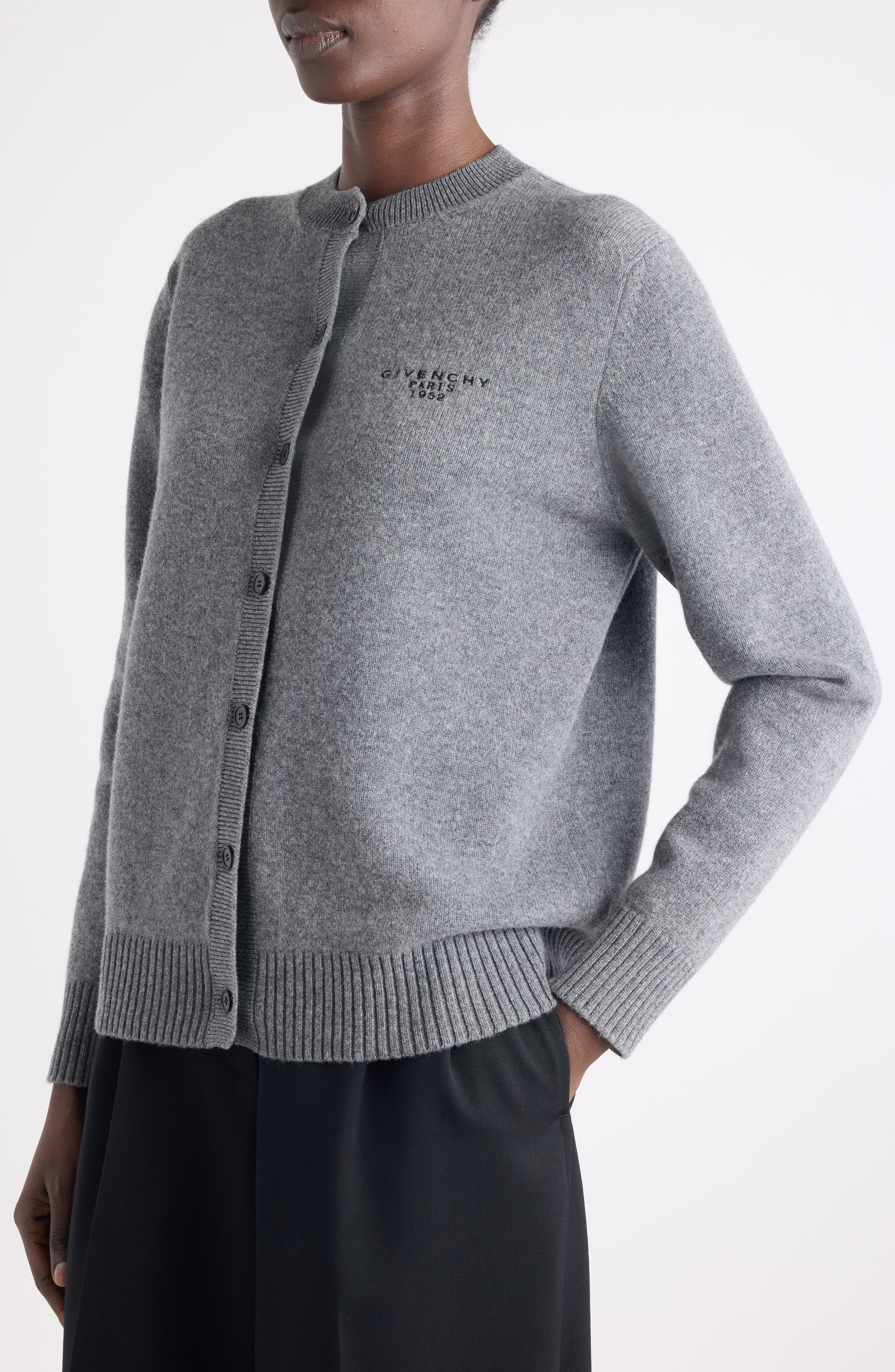 Givenchy Logo Embroidered Wool & Cashmere Cardigan in Slate Blend at Nordstrom - 5