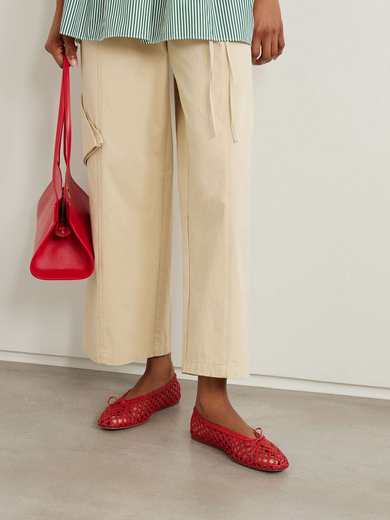 LE MONDE BÉRYL Regency bow-embellished woven leather ballet flats Crimson outlook