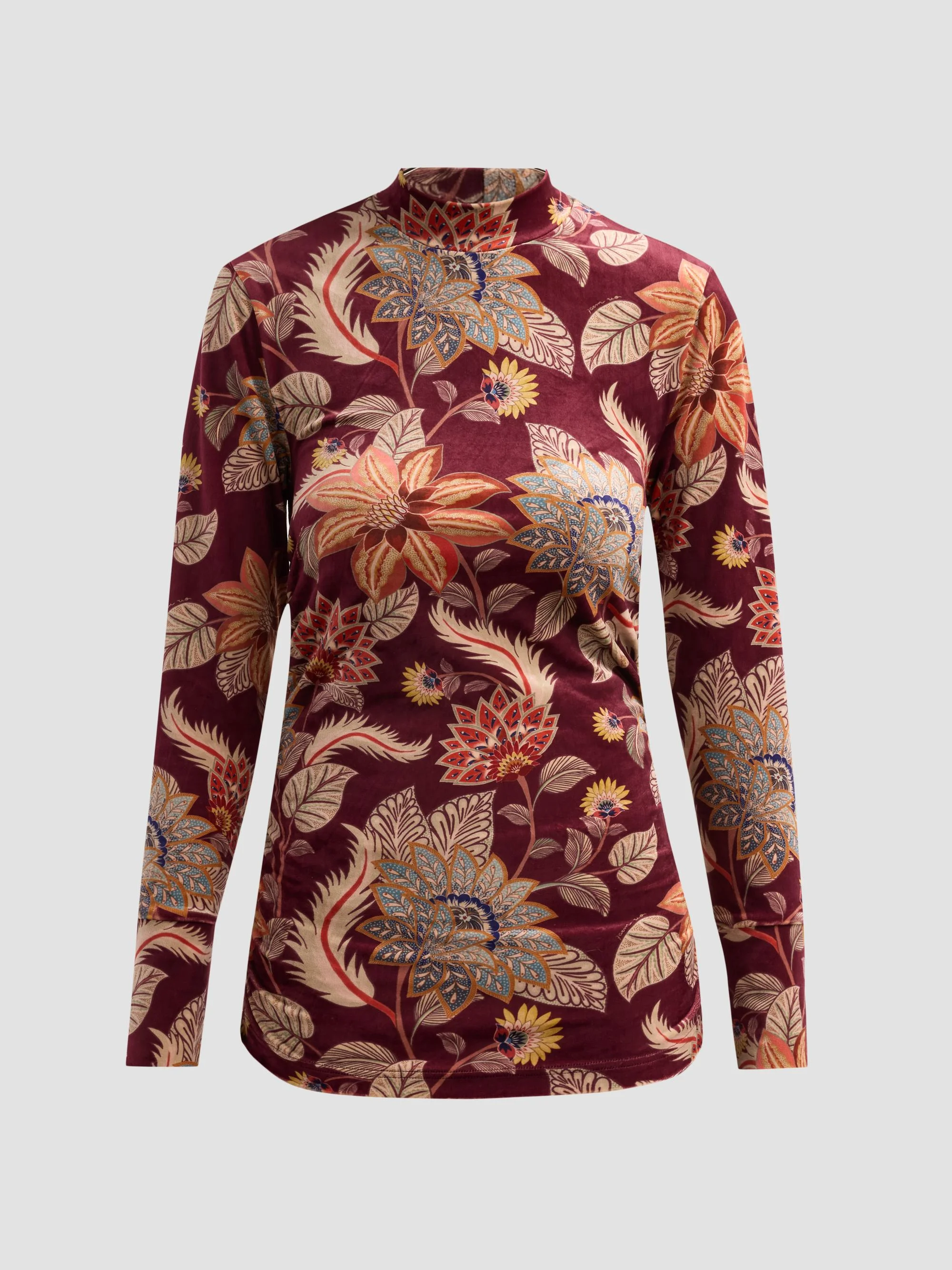 Women's Delhi Floral Velvet Top - Dark Red - 1