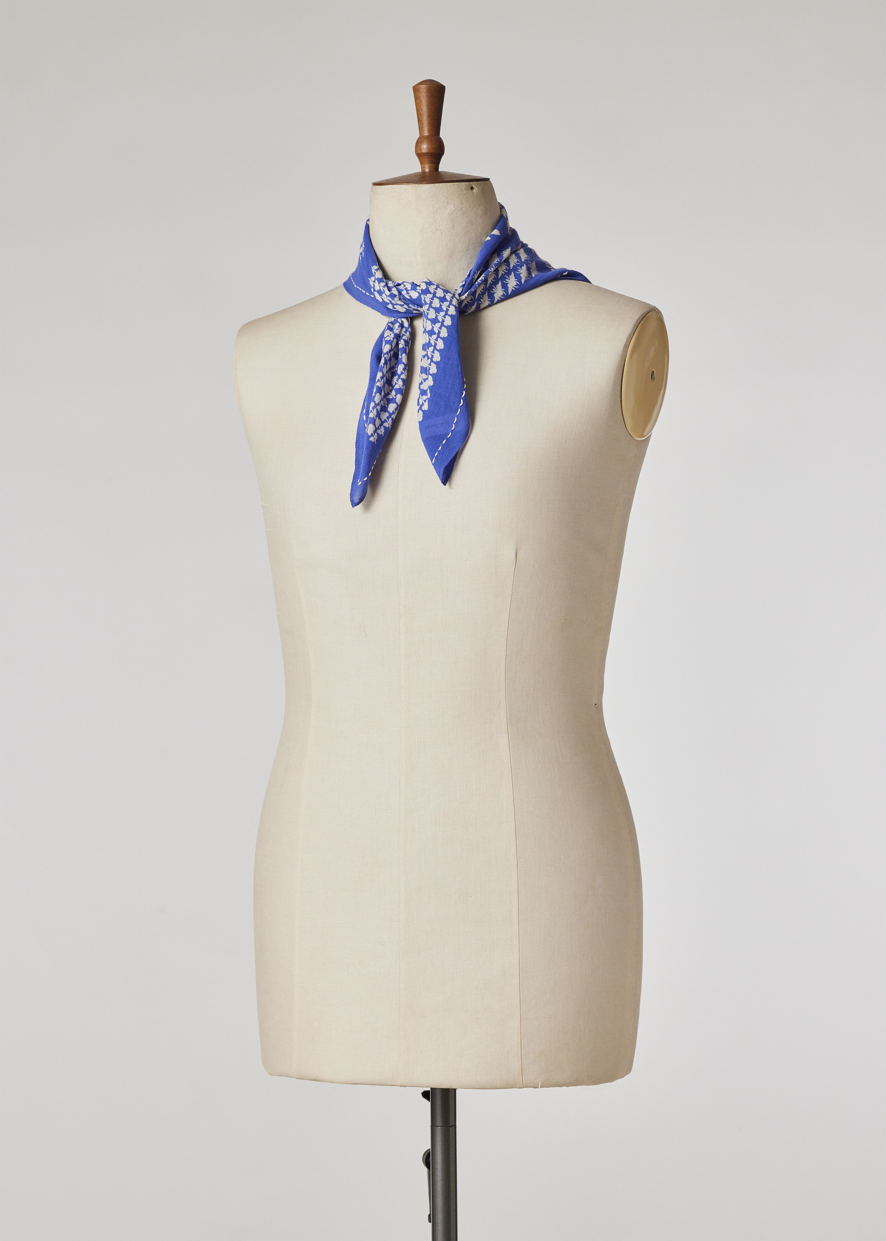 Blue Contrast Motif 'Bandana' Cotton Scarf - 5
