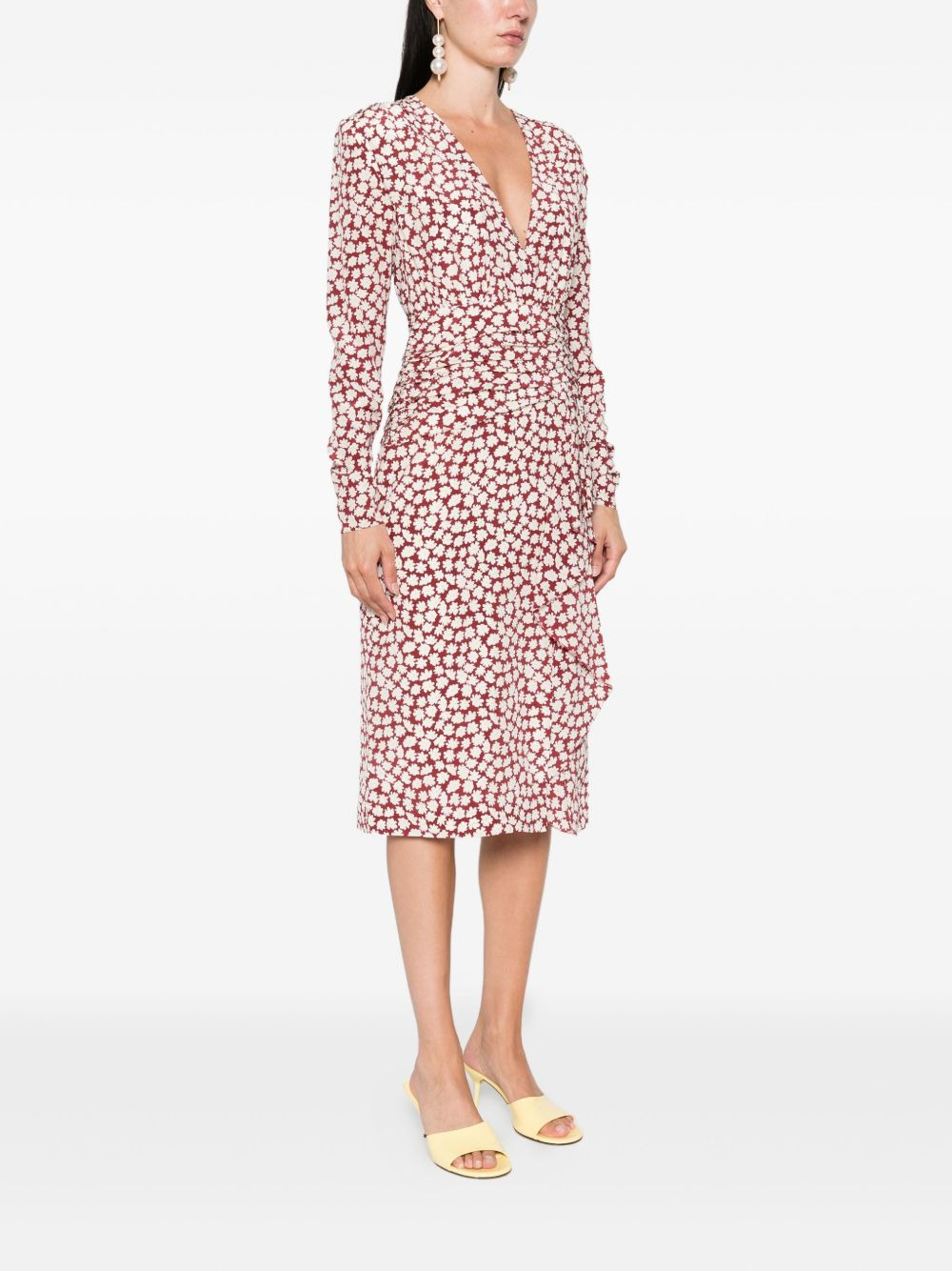 floral-print draped midi dress - 3