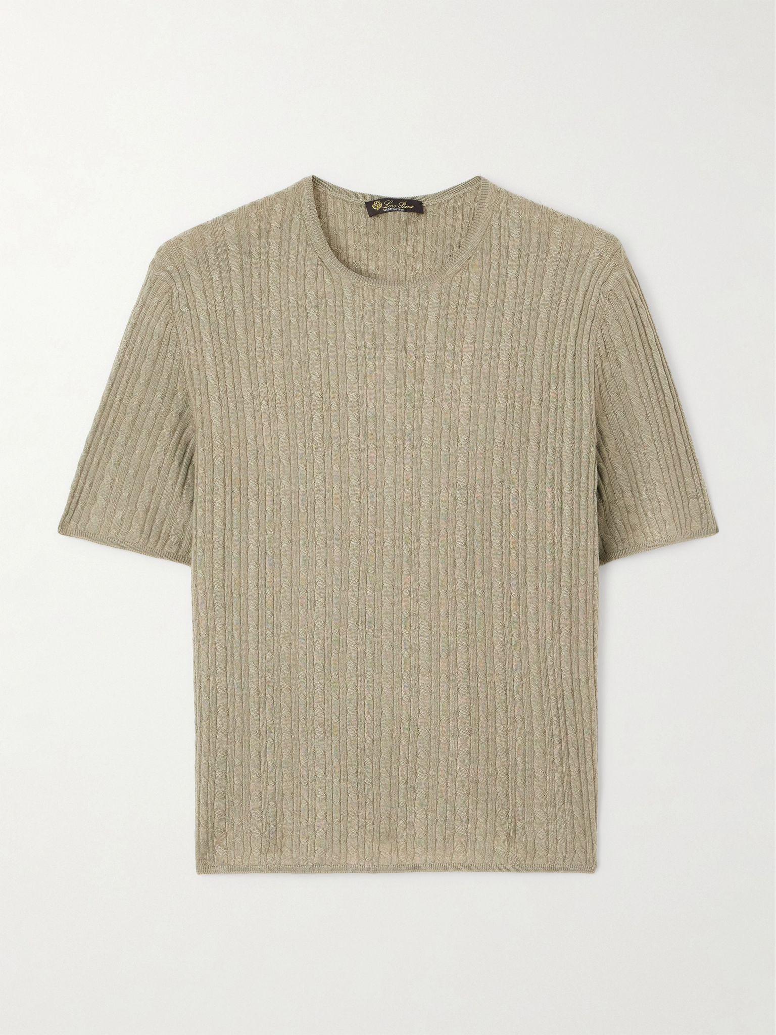 Rimella cable-knit cashmere and silk-blend T-shirt Sage green - 1
