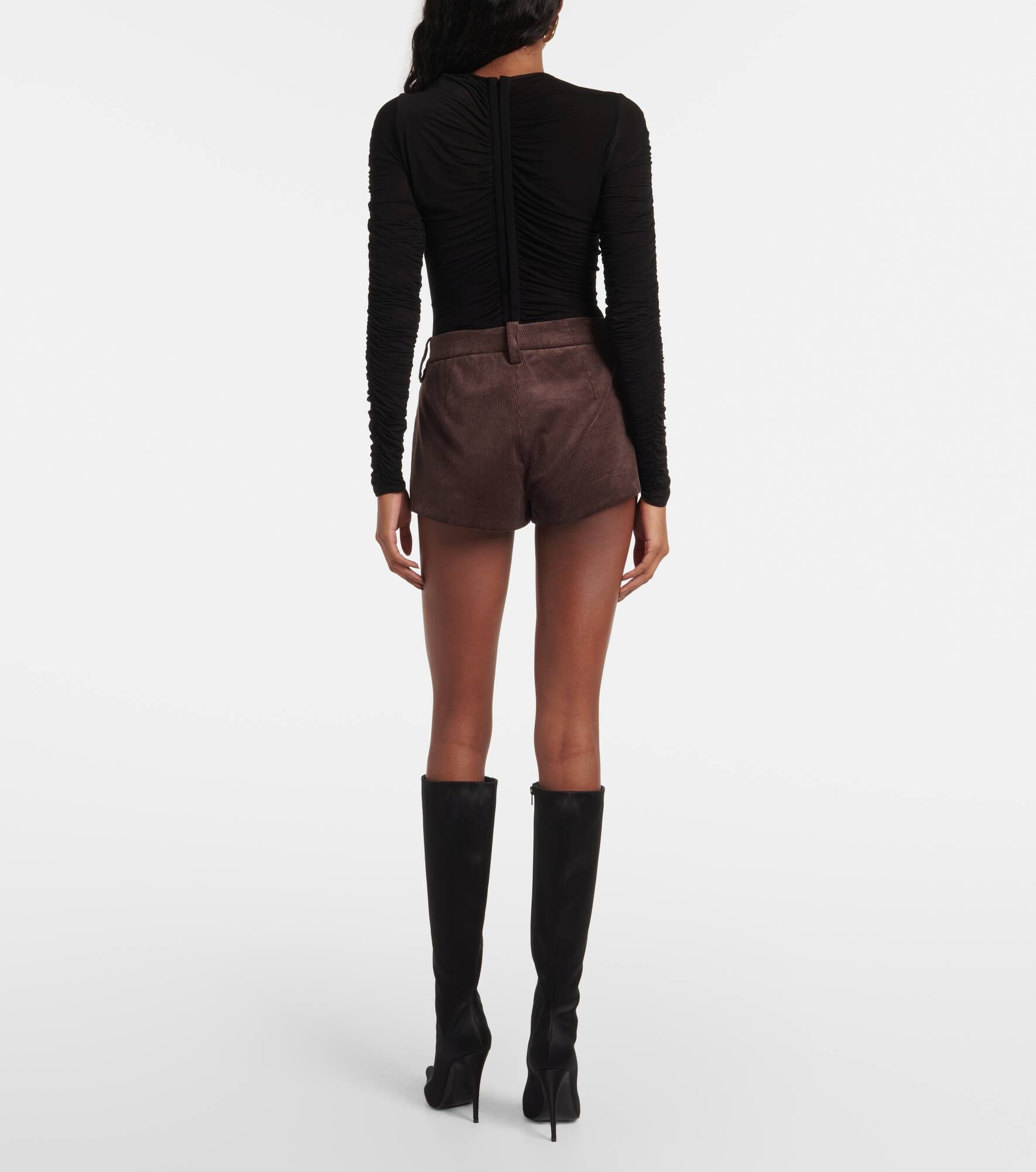Leather-trimmed cotton corduroy shorts - 3
