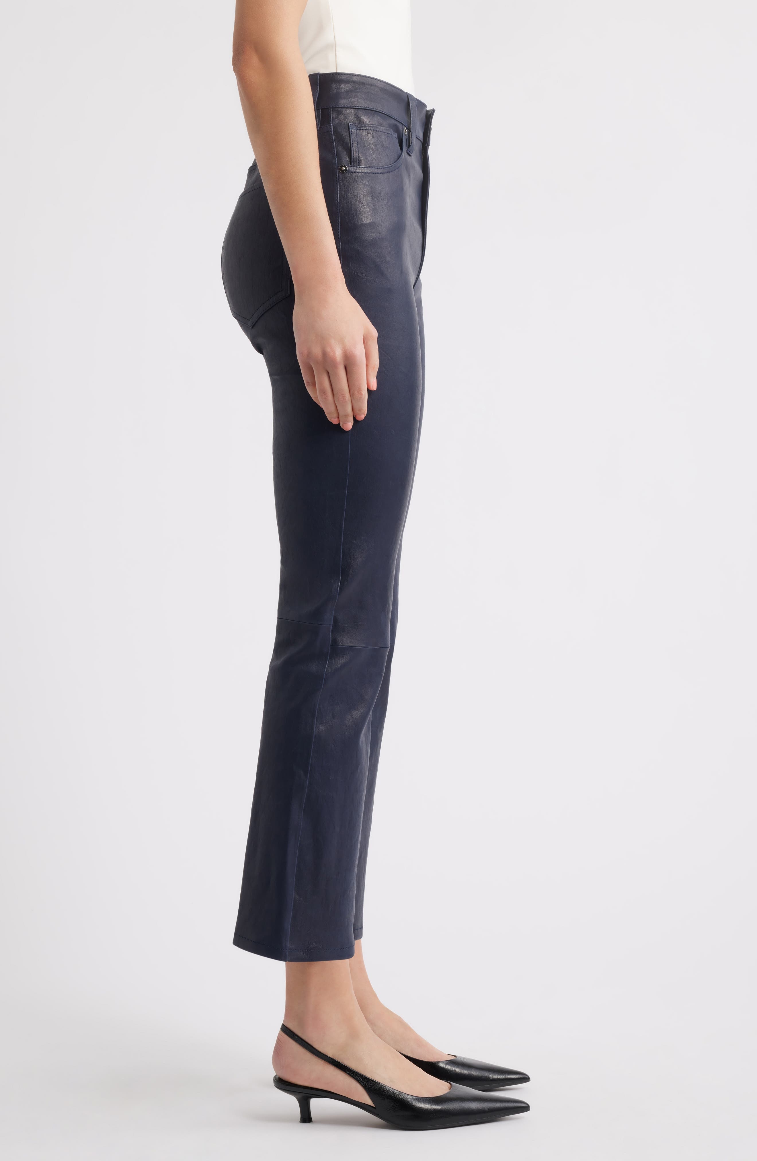 FRAME Le Reboot Crop Leather Pants in Dark Indigo at Nordstrom - 3