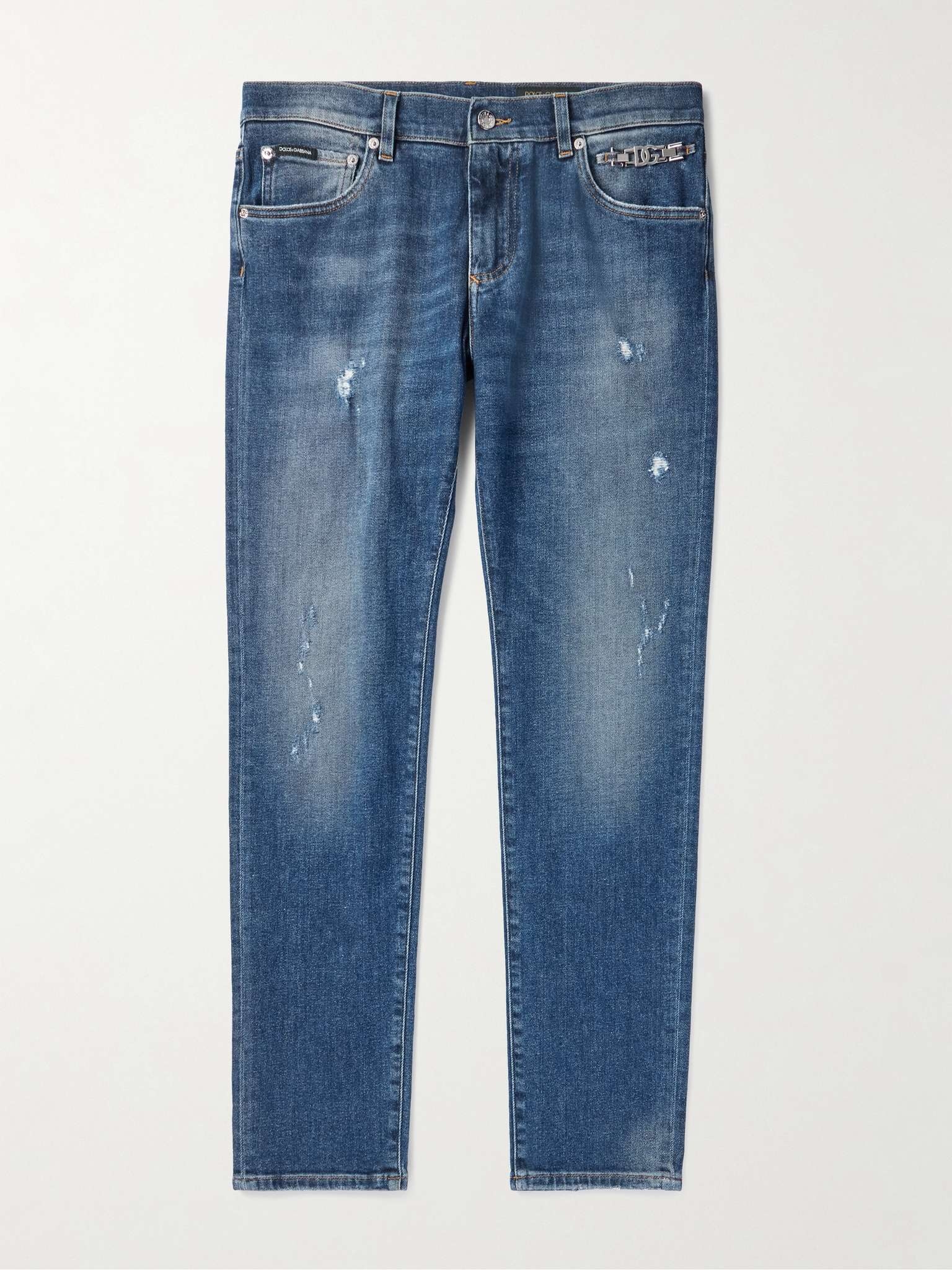 Slim-Fit Straight-Leg Embellished Distressed Jeans - 1