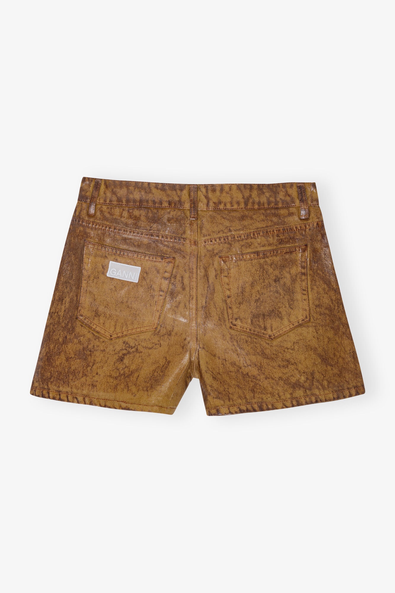 BROWN FOIL DENIM SHORTS - 2