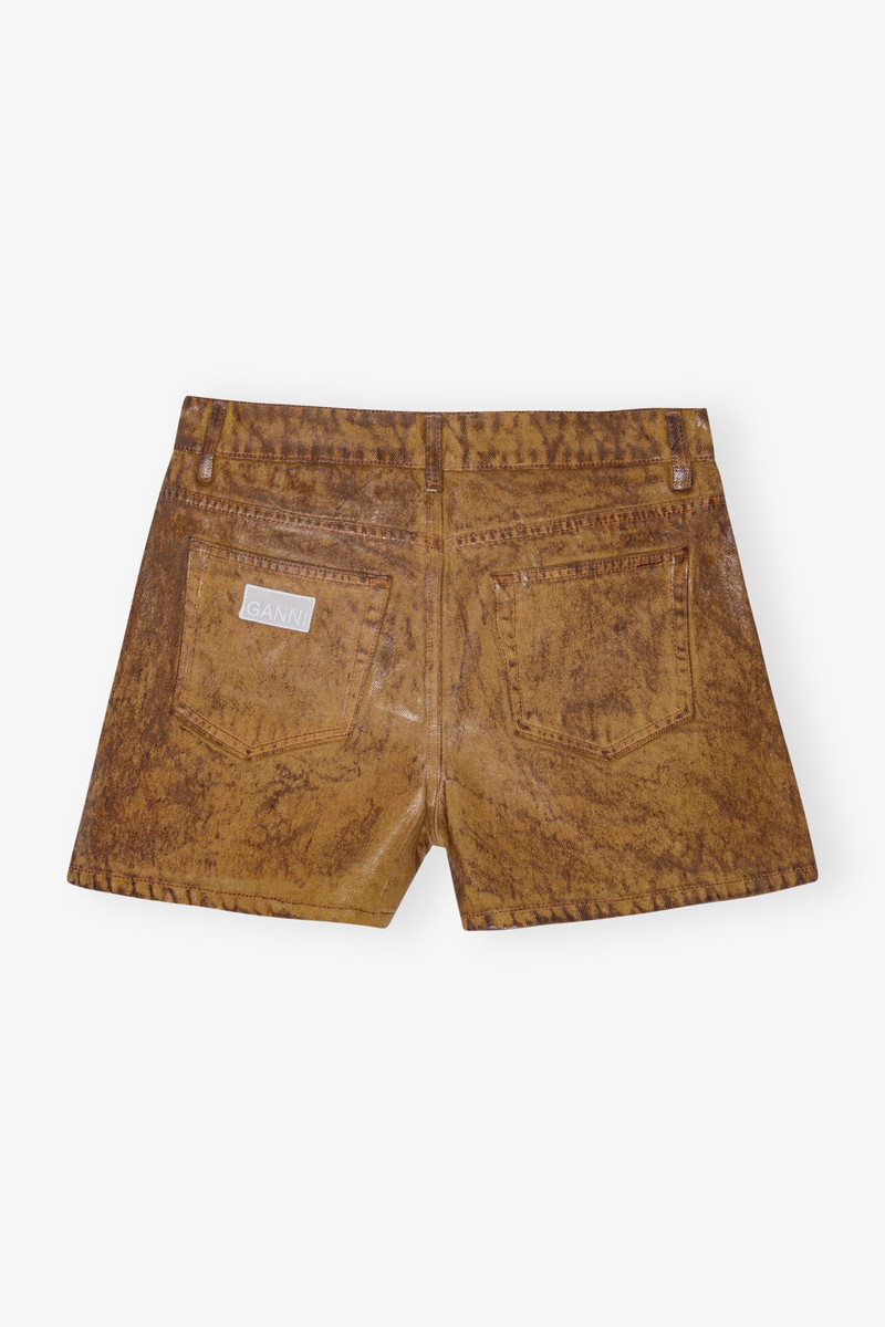 GANNI BROWN FOIL DENIM SHORTS outlook