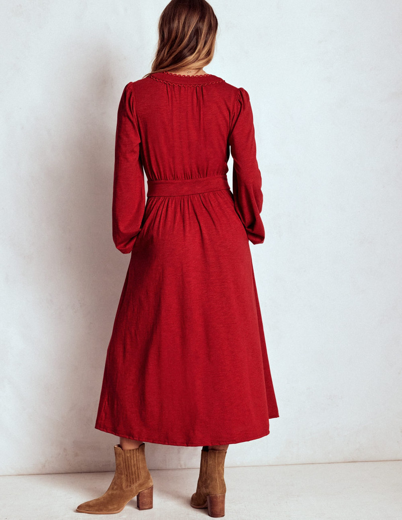 Maddie Picot Trim Midi Dress-Carmine Red 5