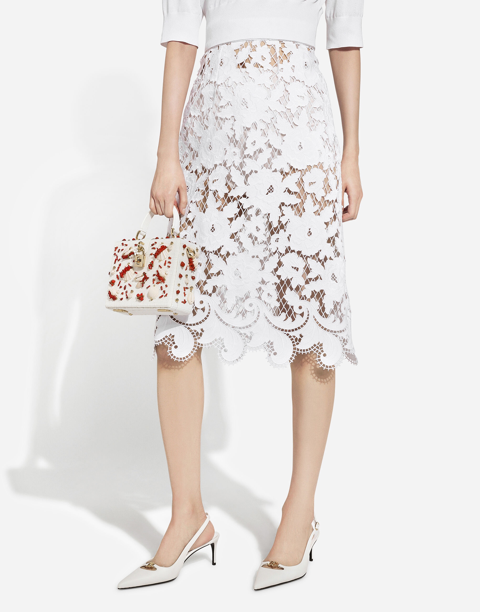 Cotton midi skirt with floral openwork detailing - 5
