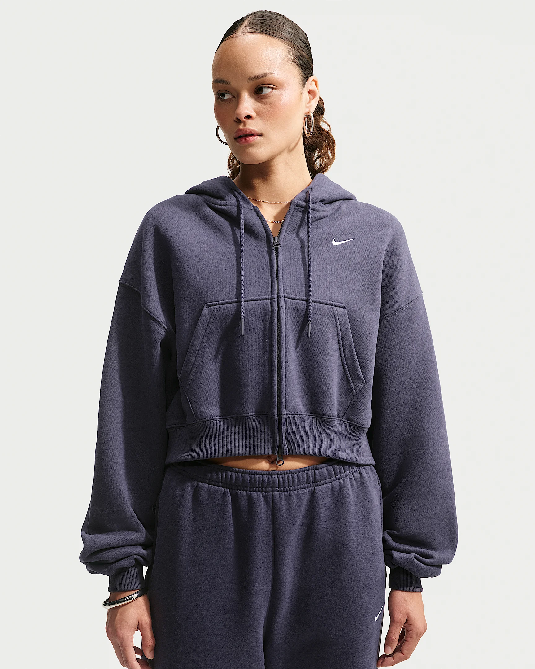 Nike Studio Fleece Medium Weight Women's Oversized Full-Zip Cropped Hoodie - 1