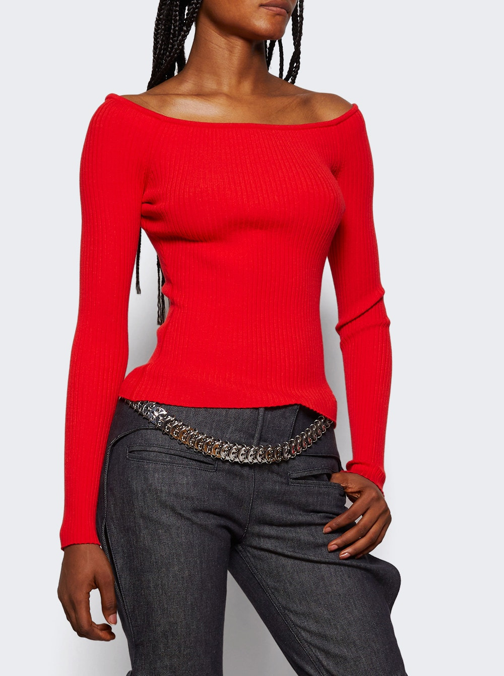Off Shoulder Rib Knit Top Poppy - 2