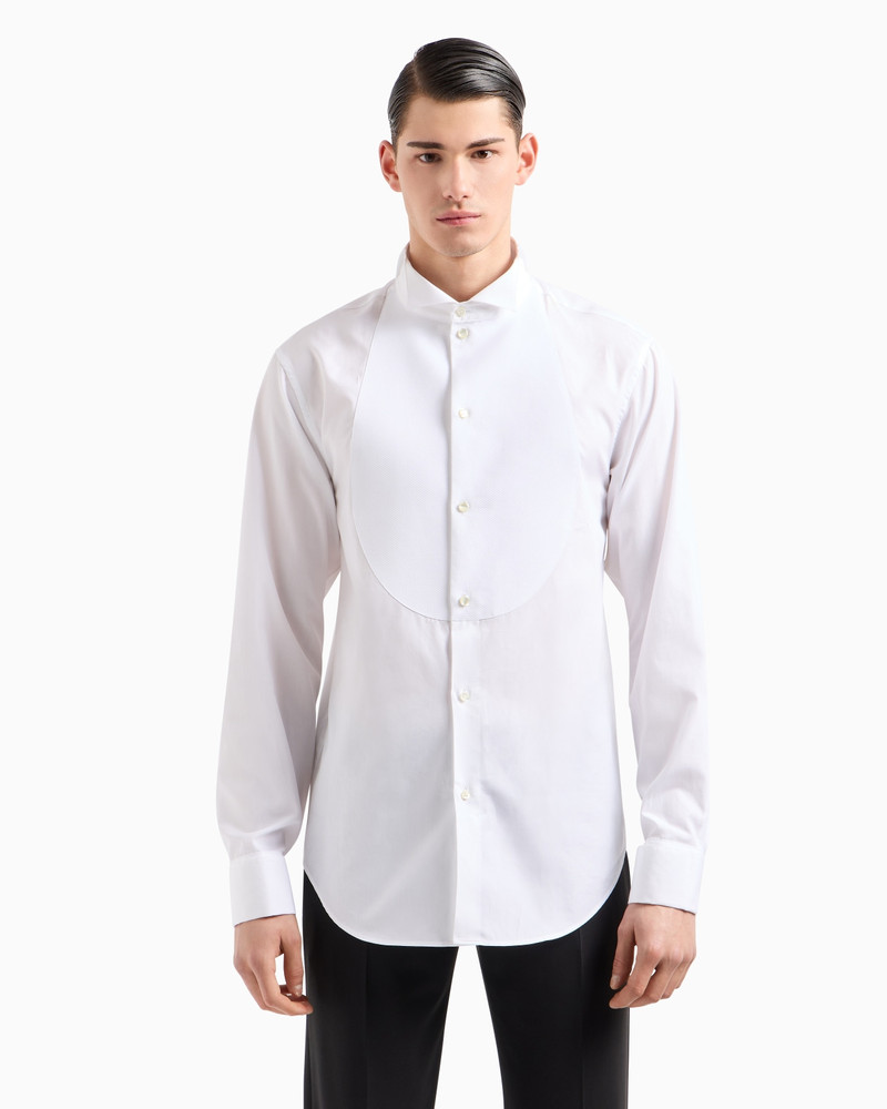 EMPORIO ARMANI Poplin shirt with waffle plastron front outlook