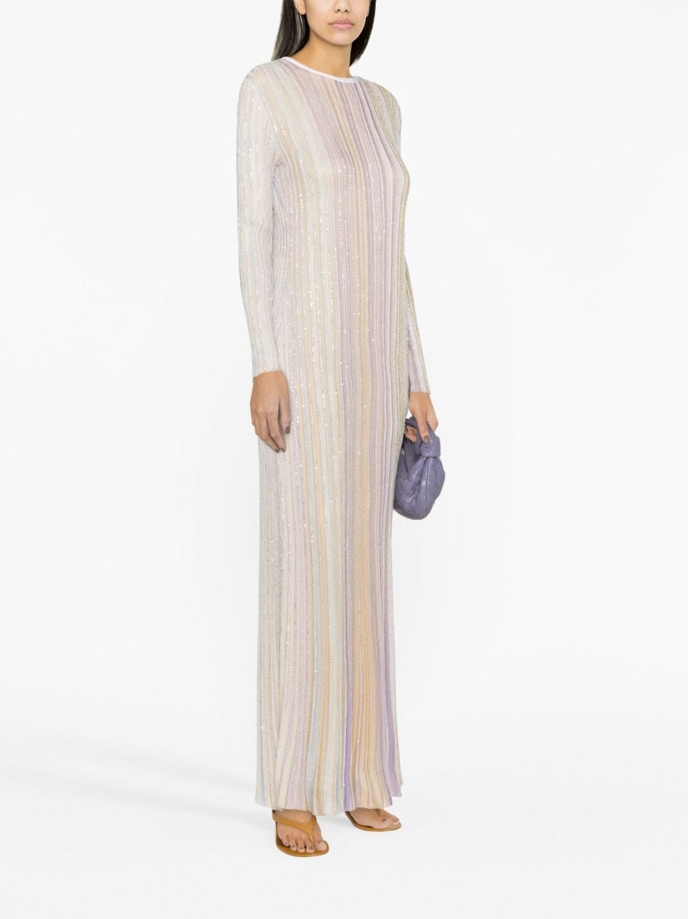 sequin-embellished striped pleated dress - 4
