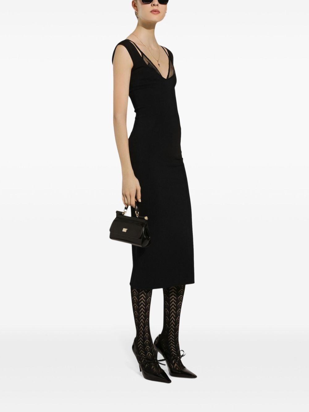 layered-neck midi dress - 3