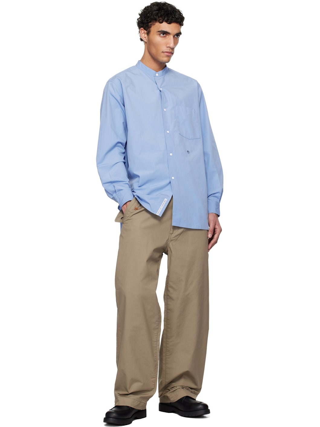 Blue Band Collar Wind Shirt - 4