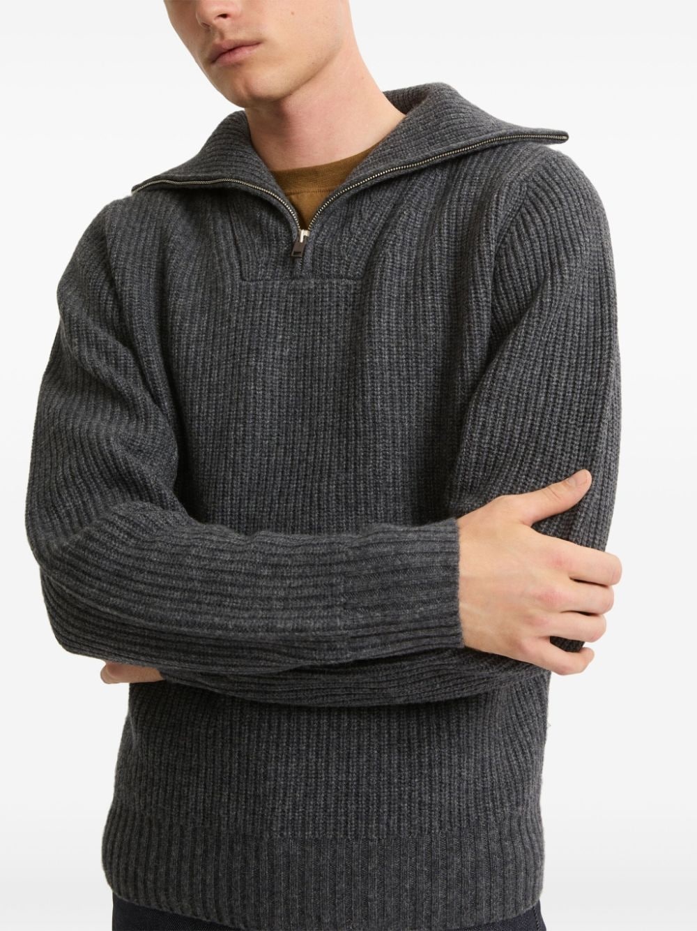 zip-up ribbed knit sweater - 6