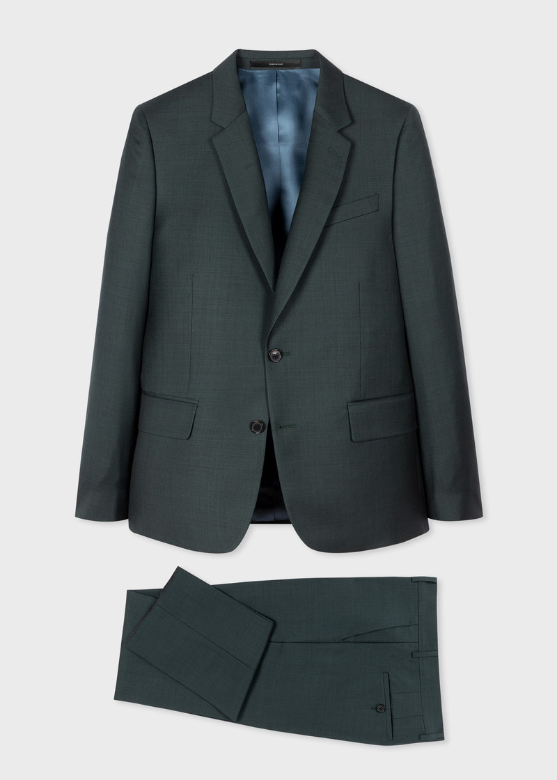 Tailored-Fit Dark Green Sharkskin Wool Suit 1