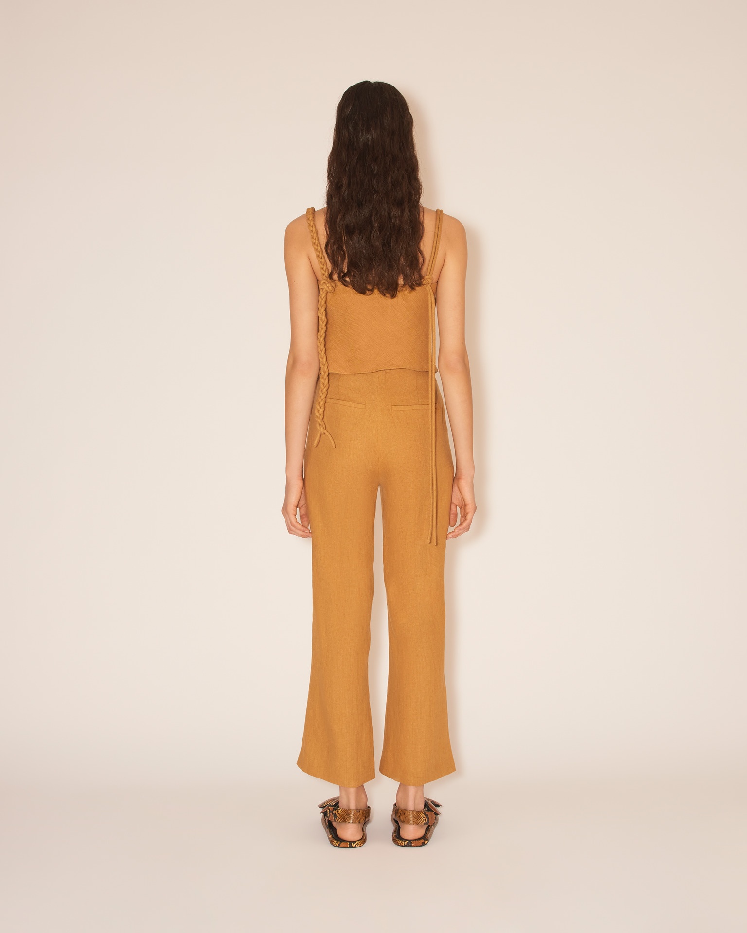 BEATA - Slim leg cropped kick flare trouser - Camel - 2