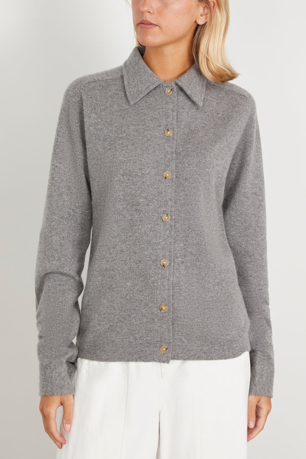 Raglan Sleeve Cashmere Shirt in Grey Melange - 3