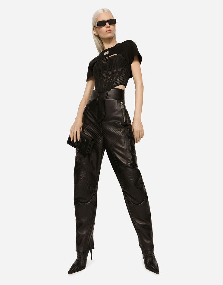 High-waisted leather biker pants - 5