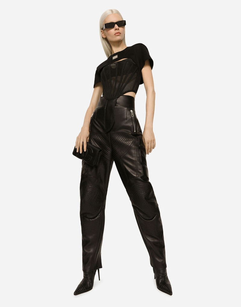 High-waisted leather biker pants 5
