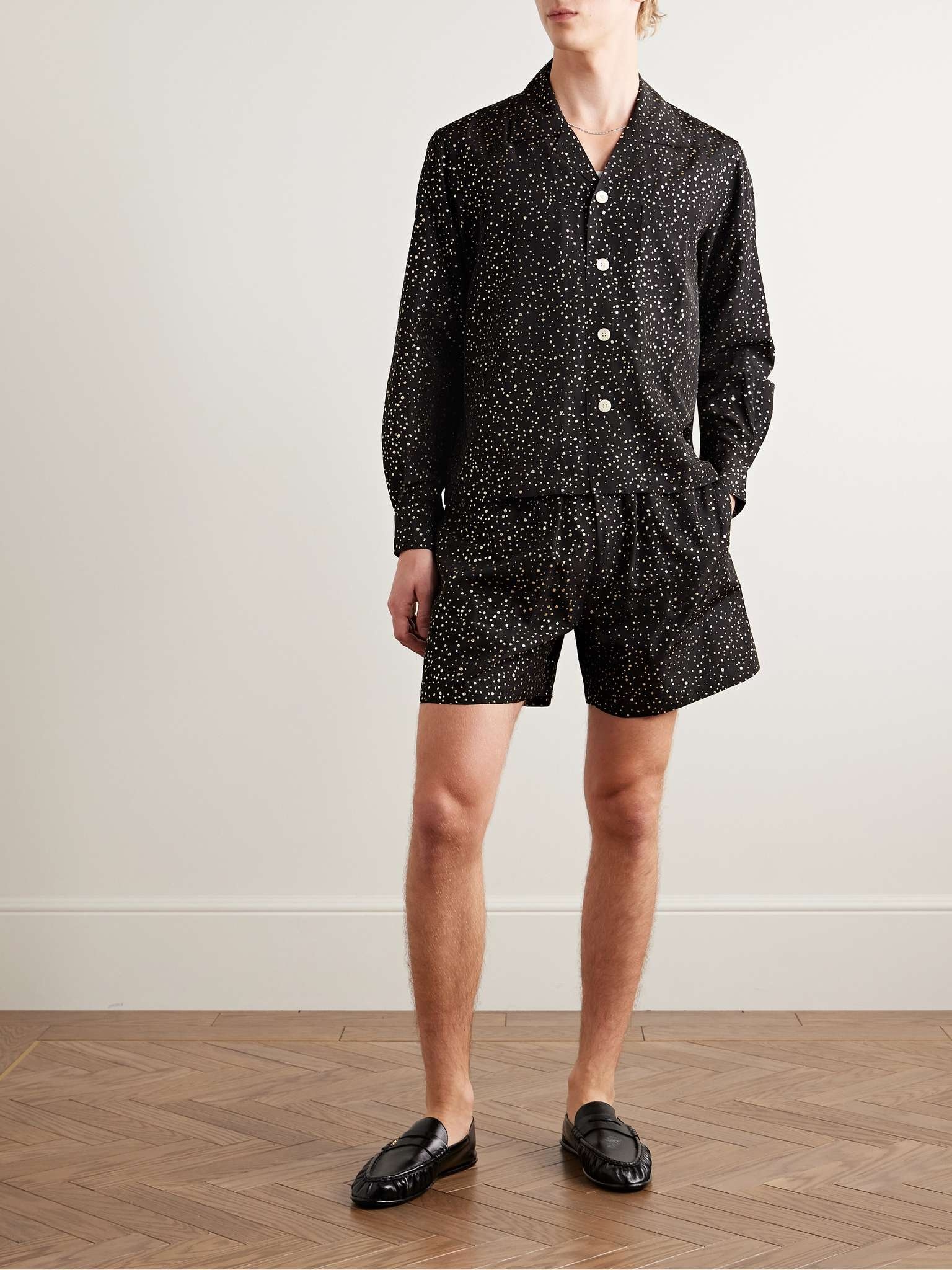Camp-Collar Glittered Polka-Dot Faille Shirt - 2