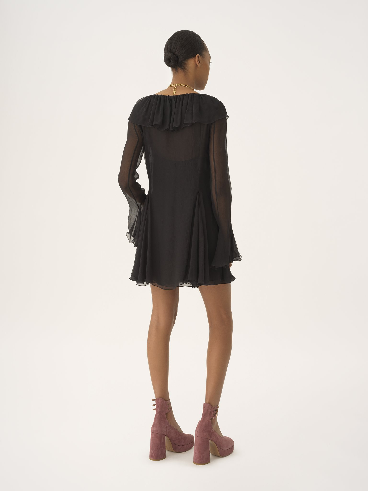 FLARED MINI DRESS IN SILK MOUSSELINE - 5