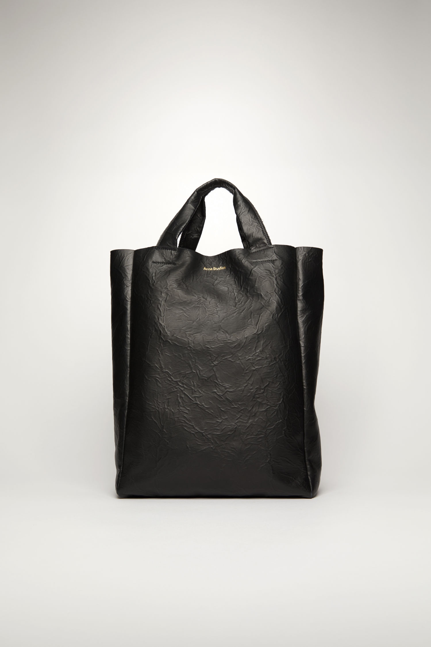 Crinkled leather tote bag black - 1