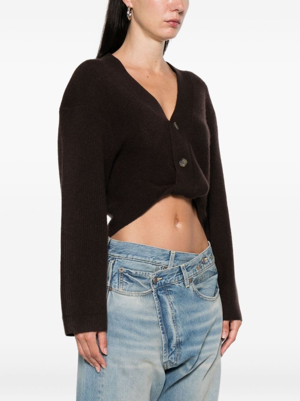 button-front cropped cardigan - 3