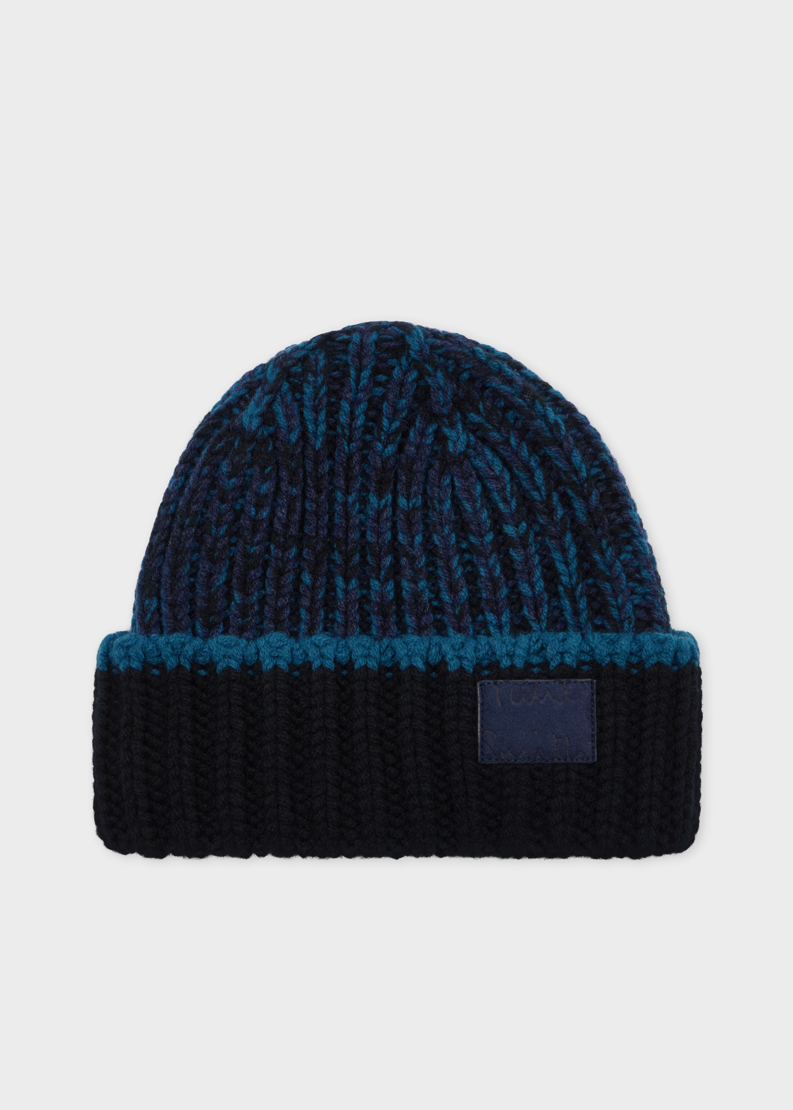Lambswool Twisted Yarn Blue and Black Beanie and Scarf Set - 6