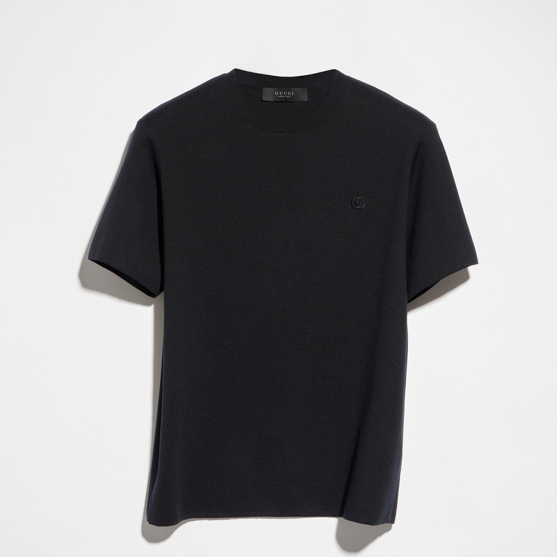Knit silk cotton T-shirt with embroidery - 1