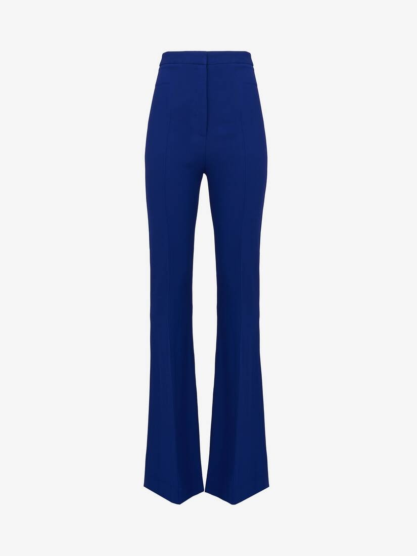 Women's High-waisted Narrow Bootcut Trousers in Electric Navy - 1