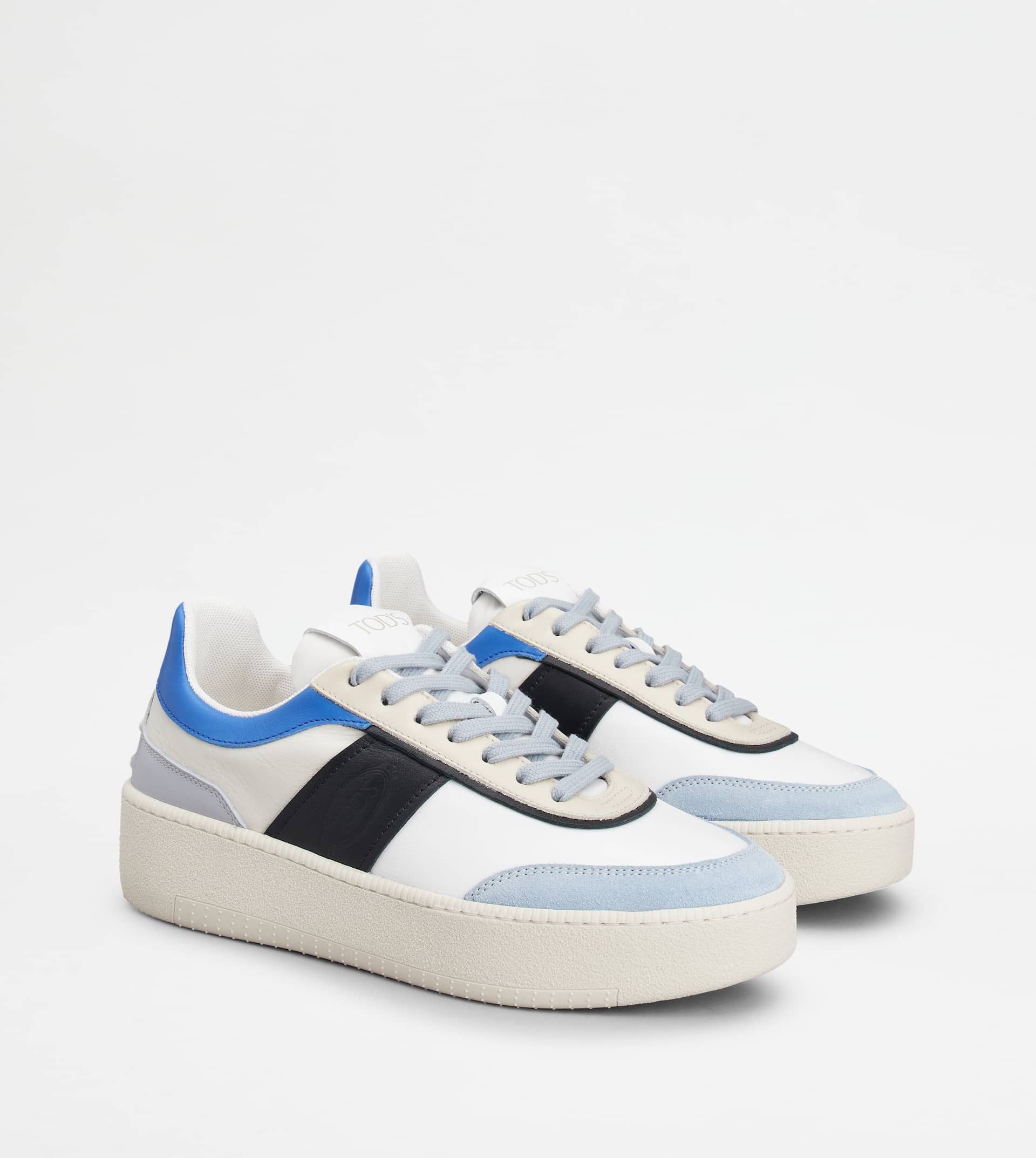 TOD'S PLATFORM SNEAKERS IN LEATHER - WHITE, BLACK, BLUE - 3