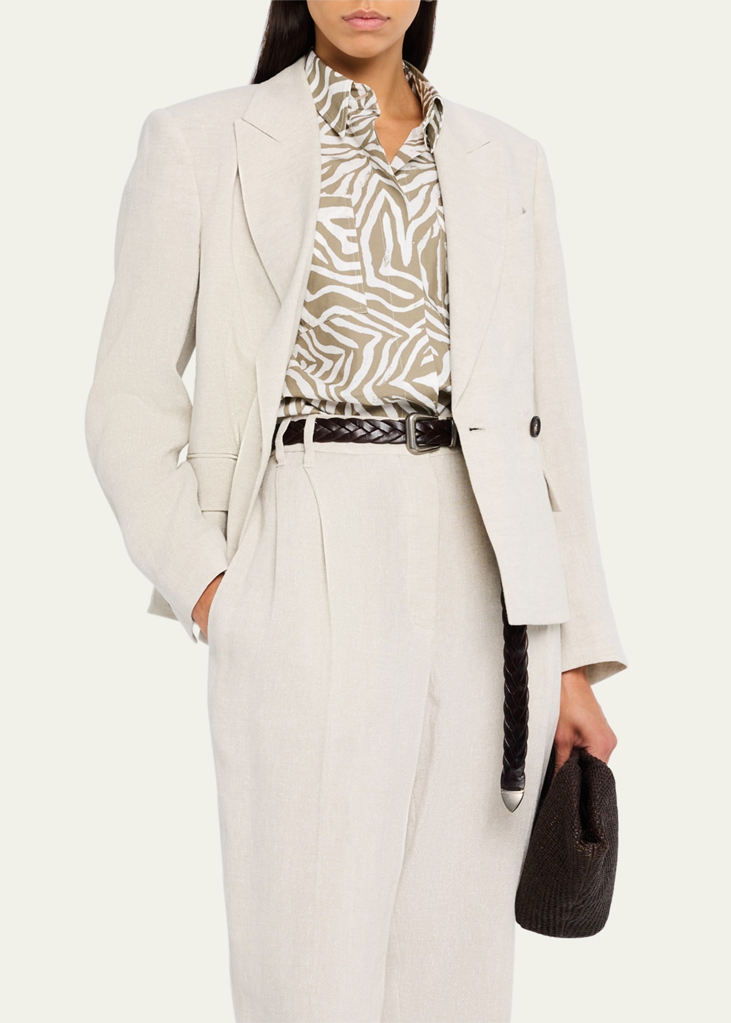 Metallic Canvas Linen Double-Breasted Jacket - 4